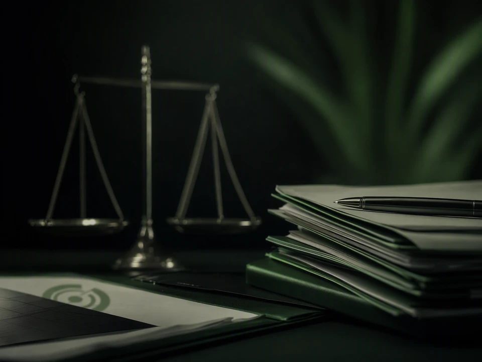Scène de consultation juridique dans un bureau avec avocat présentant des documents à un client